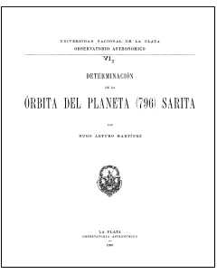 Determinación de la órbita del planeta (796) Sarita: Serie Astronómica - Tomo VI, no. 1